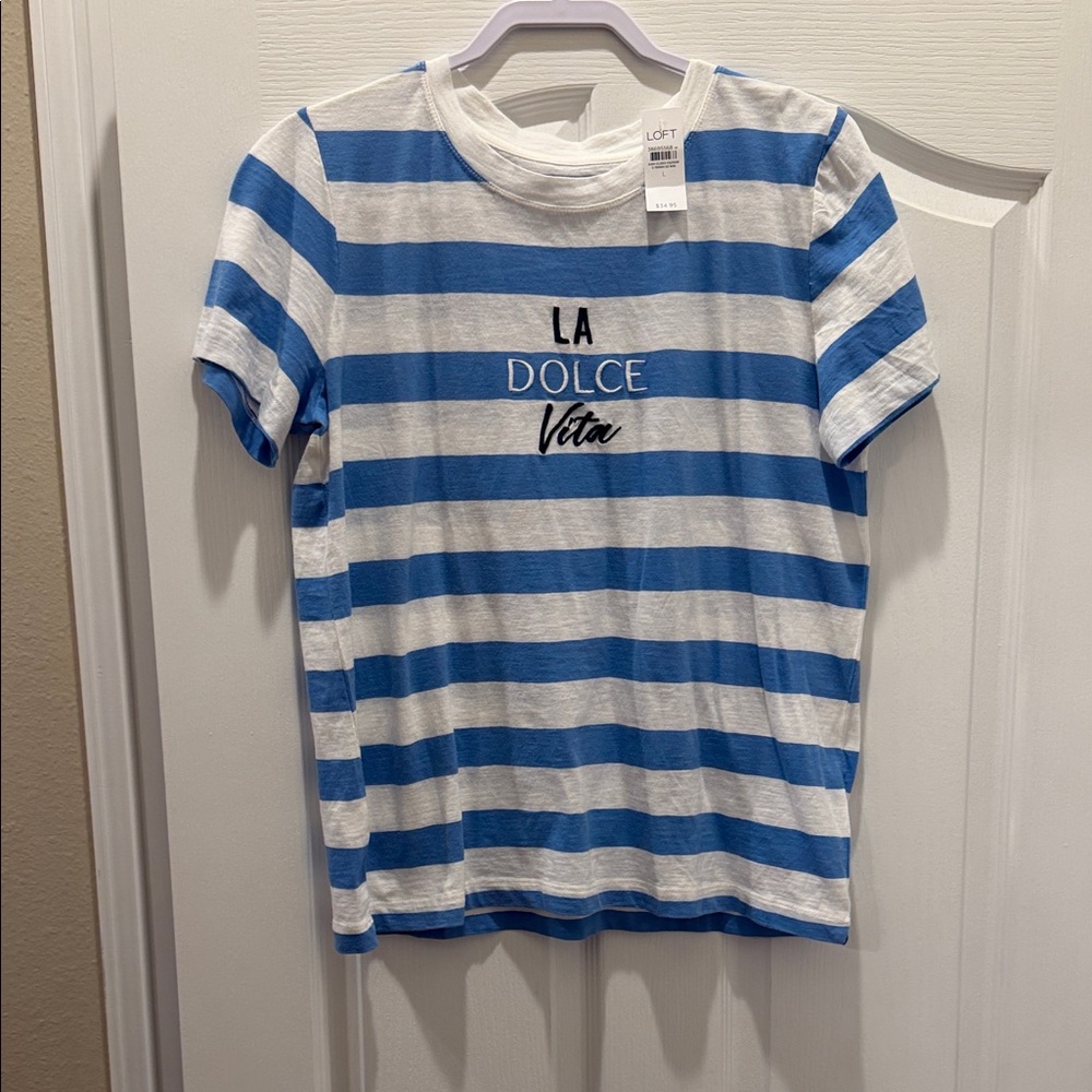 LOFT Blue and White Striped Tee for Women